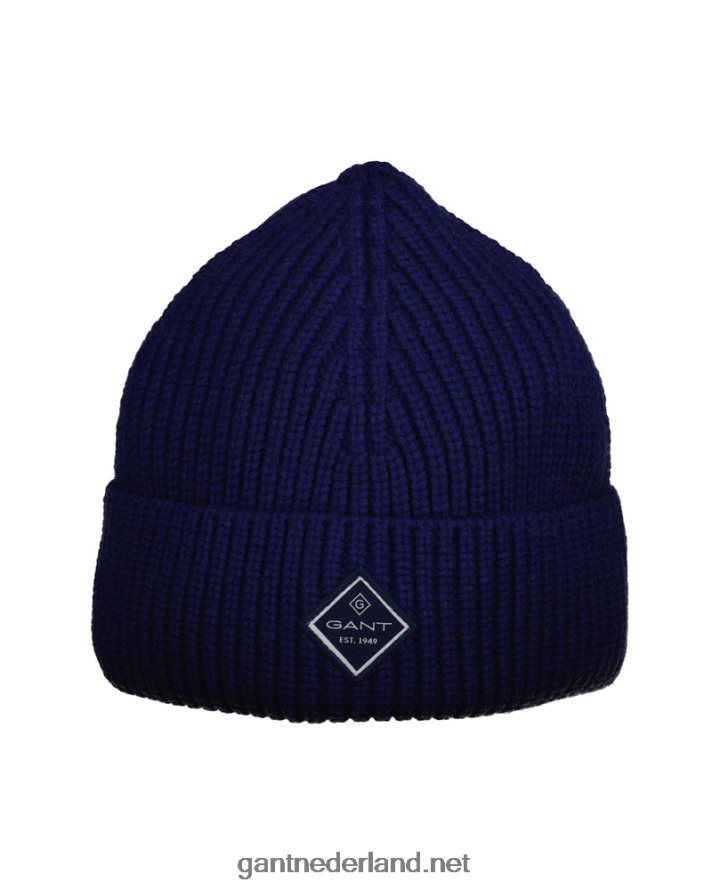 GANT Heren Diepblauw katoenen geribbelde gebreide muts R48460482