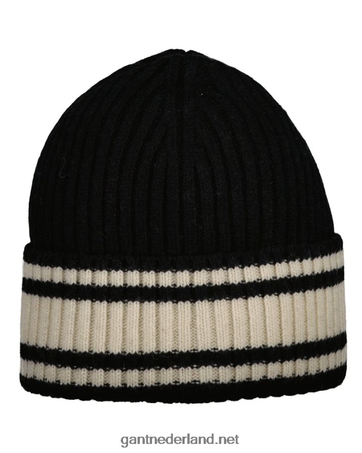GANT Heren ebbenhout zwart gestreepte collegiale beanie van wol R48460485