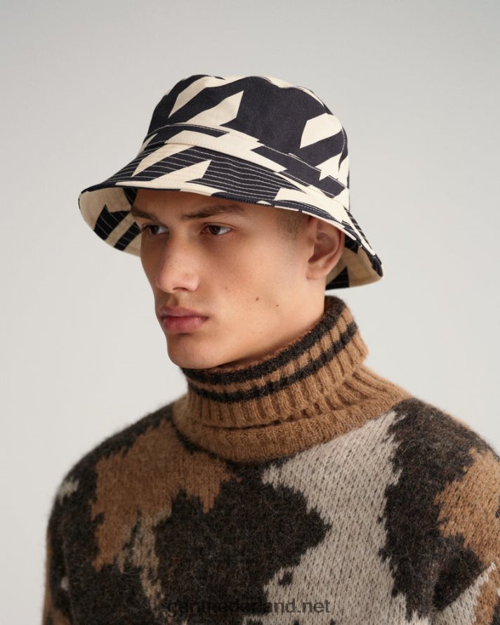 GANT Heren ebbenhout zwart vissershoedje met pied-de-poule R48460470