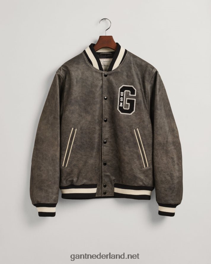 GANT Heren grafiet leren universiteitsjack R48460394