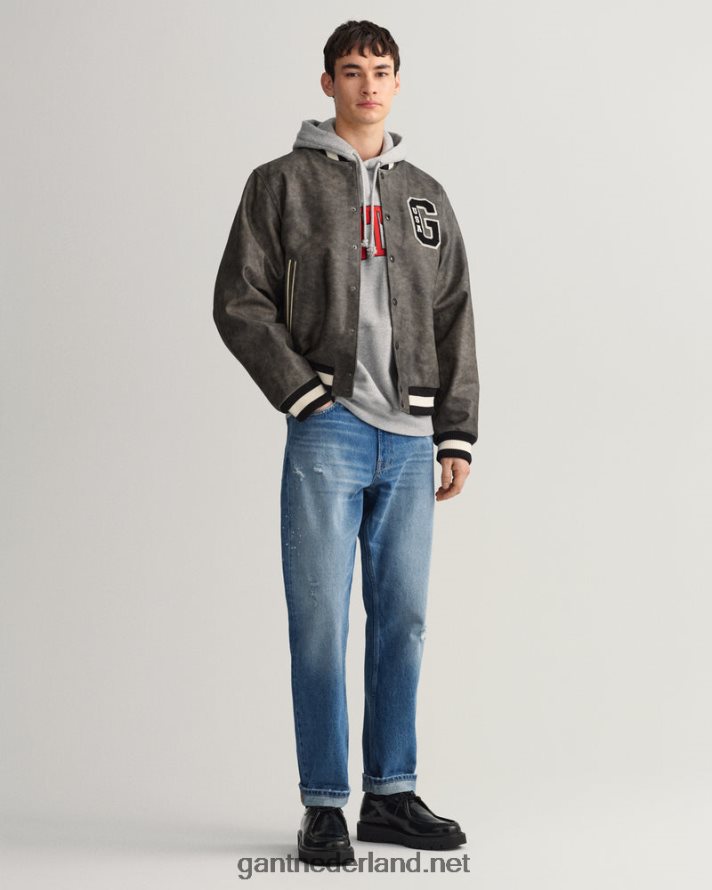 GANT Heren grafiet leren universiteitsjack R48460394