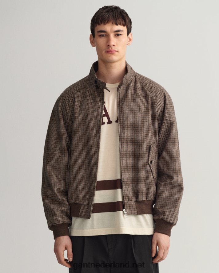 GANT Heren hazelnoot beige geruit wollen harrington jack R48460381