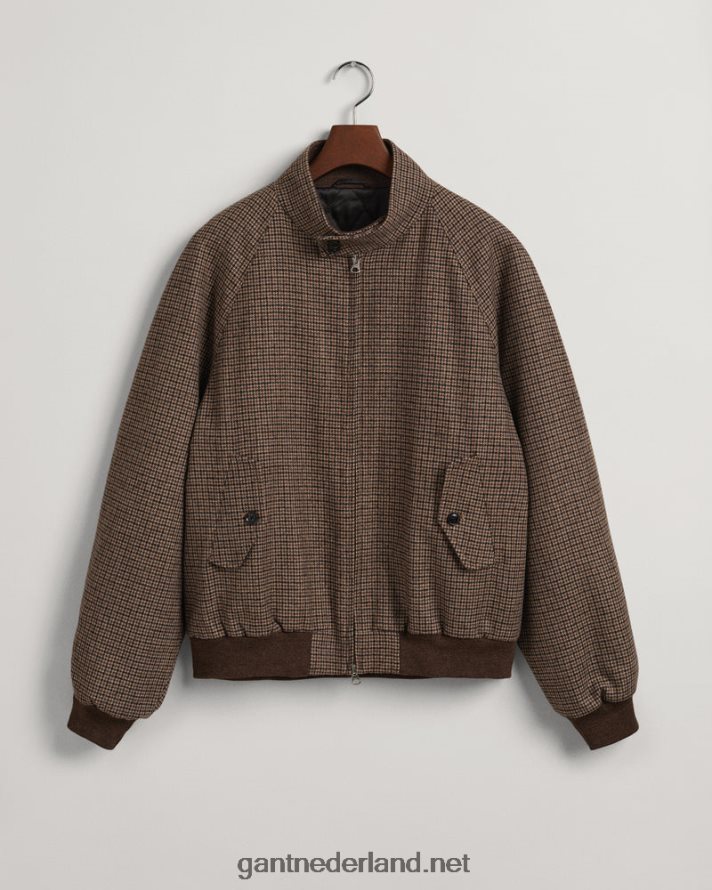 GANT Heren hazelnoot beige geruit wollen harrington jack R48460381