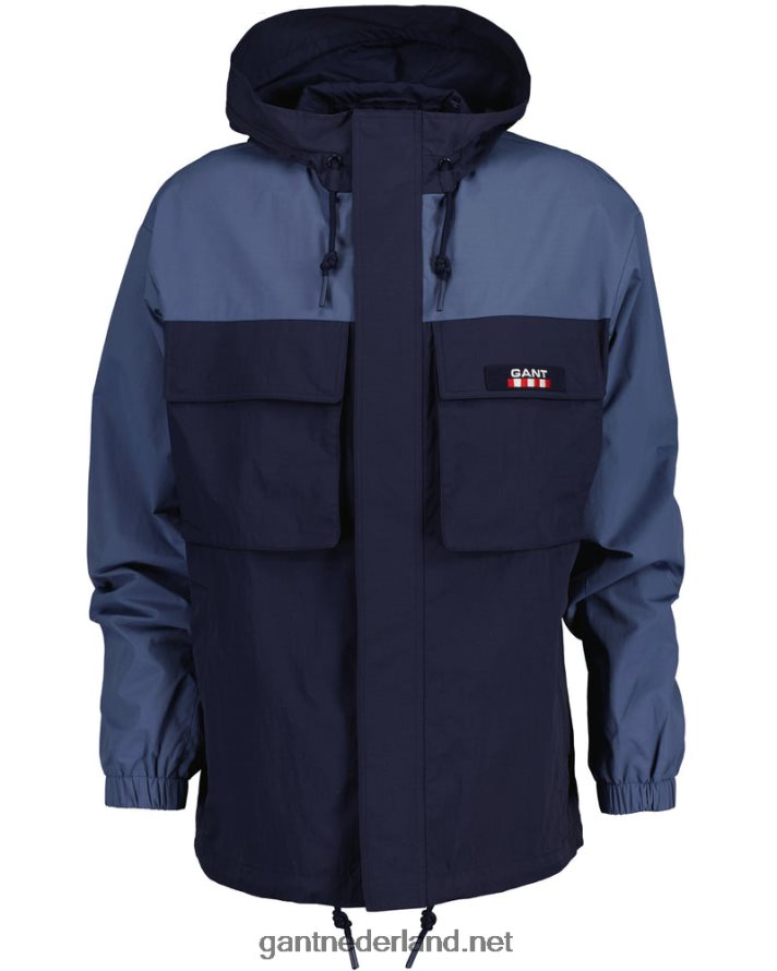 GANT Heren orkaan blauw geblokt jack met capuchon R48460384