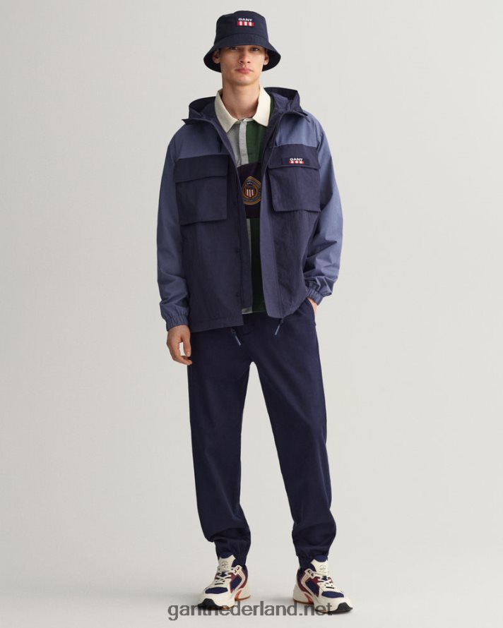 GANT Heren orkaan blauw geblokt jack met capuchon R48460384