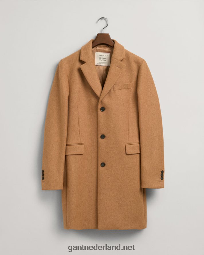 GANT Heren warme kaki klassieke wollen jas R48460388