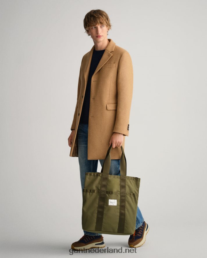 GANT Heren warme kaki klassieke wollen jas R48460388