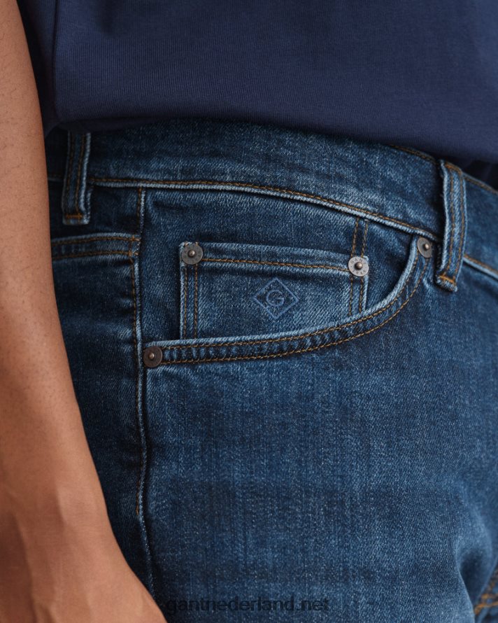 GANT Heren donkerblauw ingedragen hayes slim fit spijkerbroek R48460403
