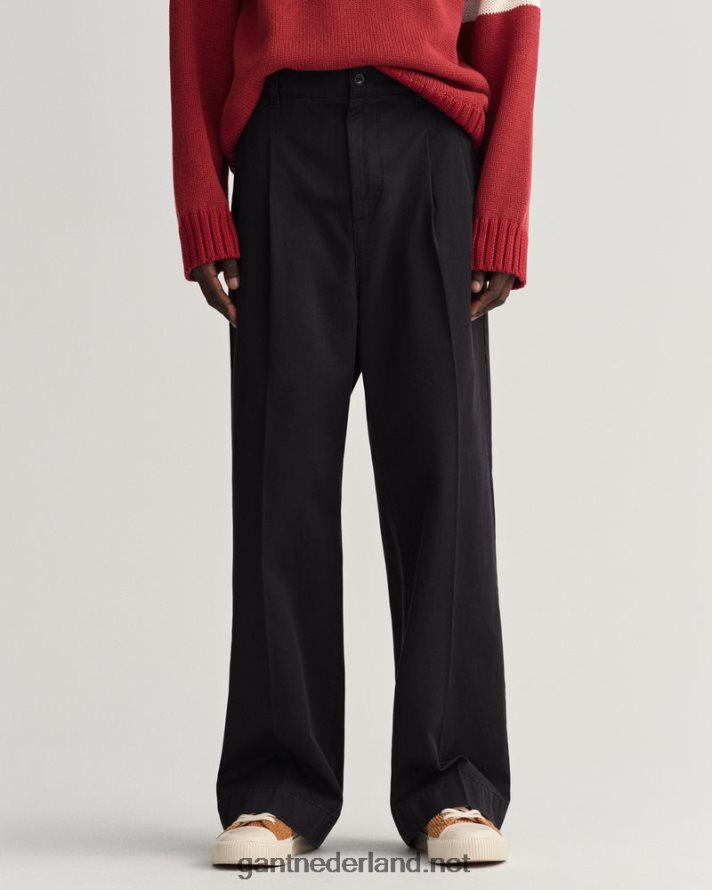 GANT Heren ebbenhout zwart geplooide volumineuze chino R48460401