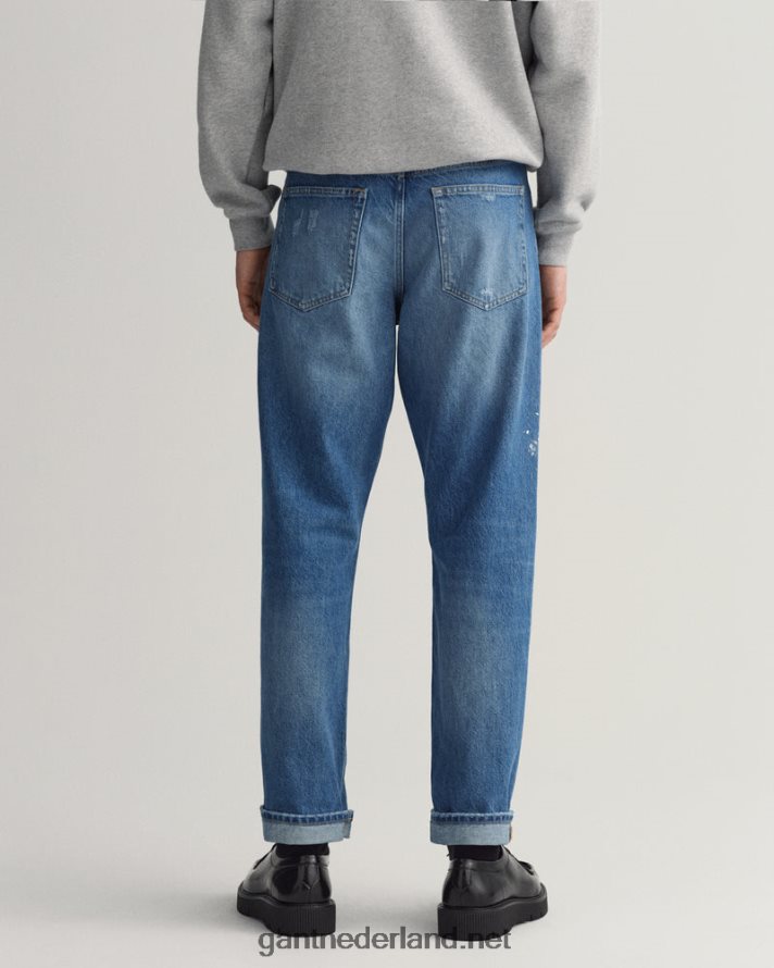 GANT Heren middenblauwe wijnoogst versleten en gescheurde spijkerbroek R48460405