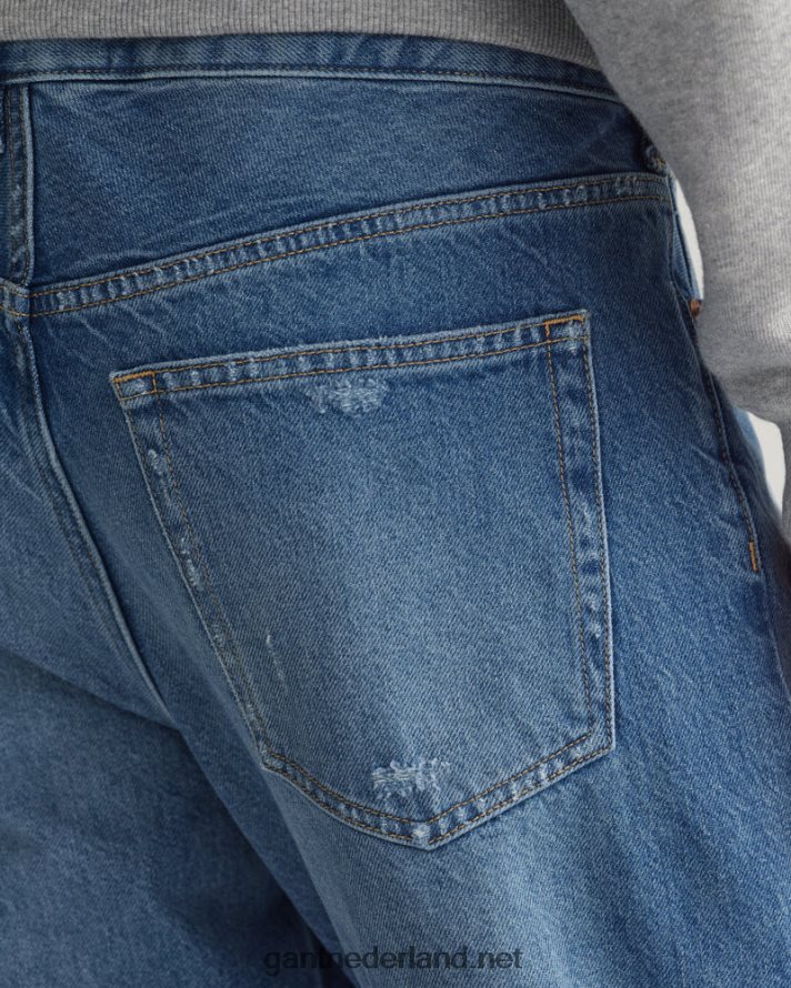 GANT Heren middenblauwe wijnoogst versleten en gescheurde spijkerbroek R48460405