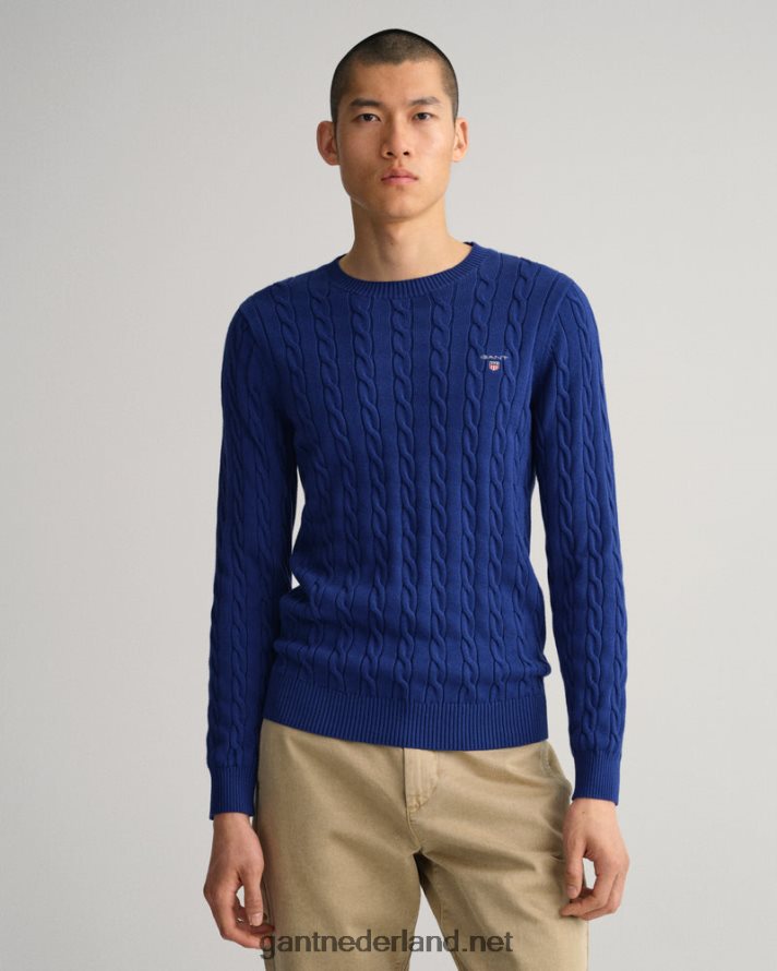 GANT Heren Diepblauw katoenen kabeltrui met ronde hals R48460304