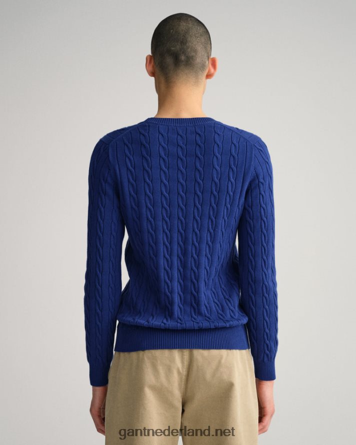 GANT Heren Diepblauw katoenen kabeltrui met ronde hals R48460304