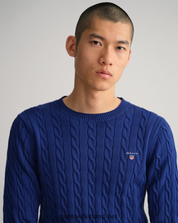 GANT Heren Diepblauw katoenen kabeltrui met ronde hals R48460304