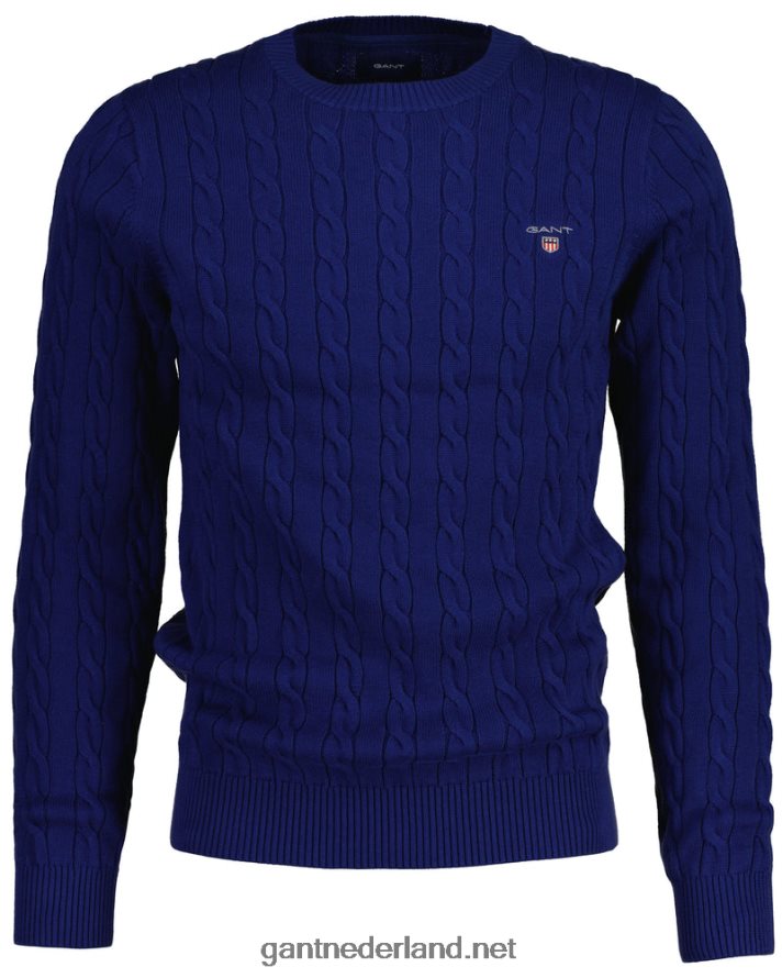GANT Heren Diepblauw katoenen kabeltrui met ronde hals R48460304