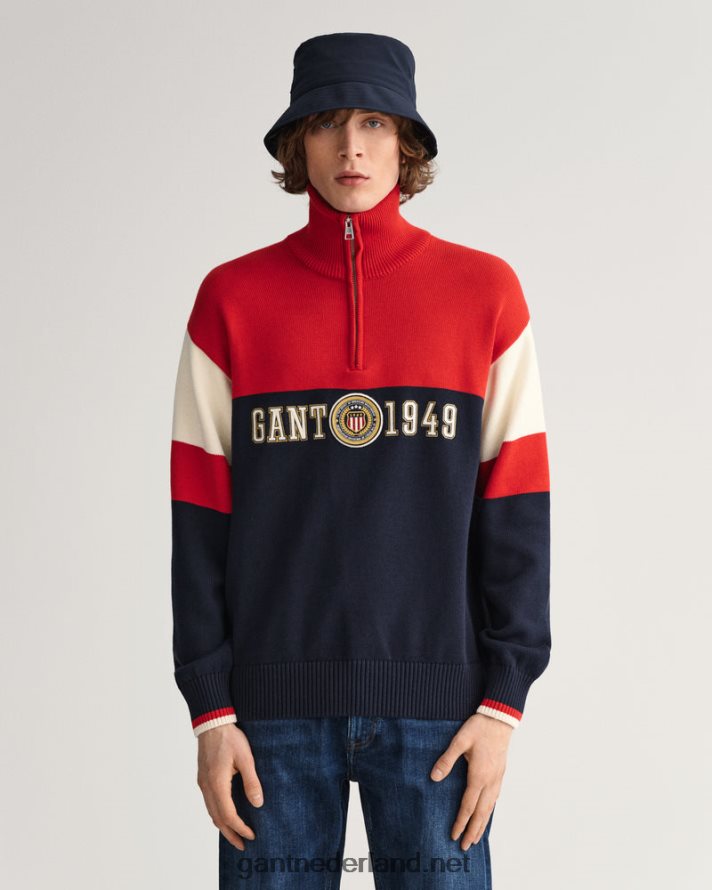 GANT Heren Robijn rood Crest Shield trui met halve rits R48460361