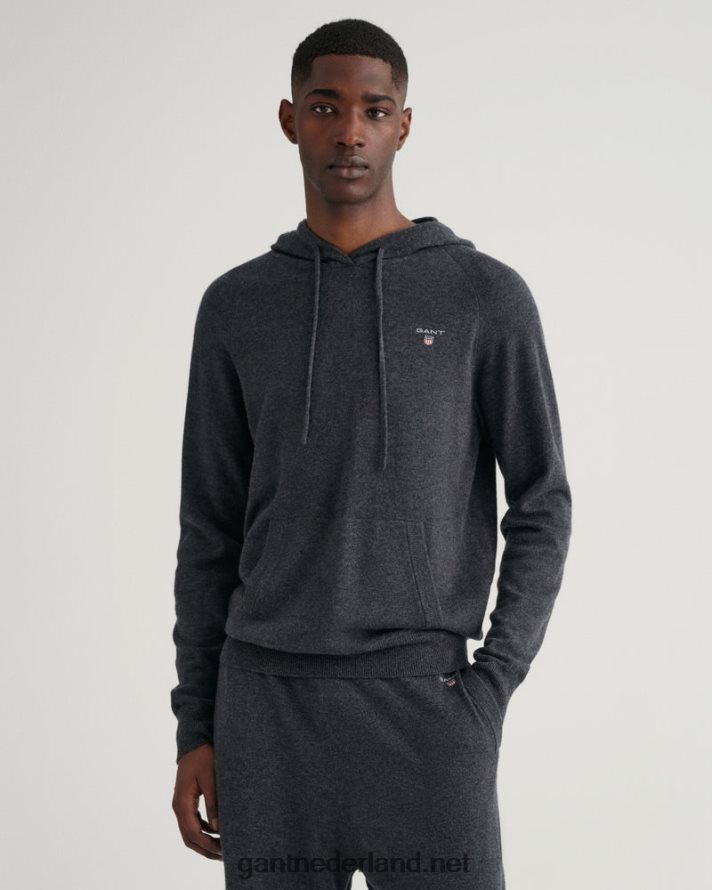 GANT Heren antraciet gemêleerd gebreide hoodie R48460357