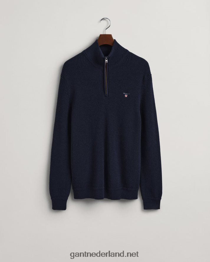 GANT Heren avond blauw geribbelde trui met halve rits van katoen R48460309