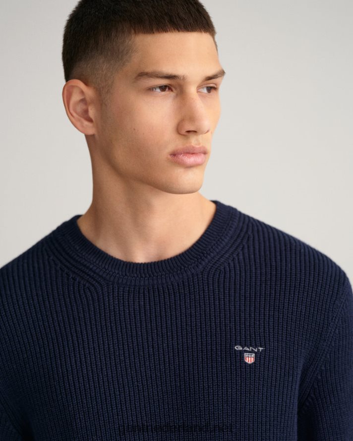 GANT Heren avond blauw geribbelde trui met ronde hals van katoen R48460347
