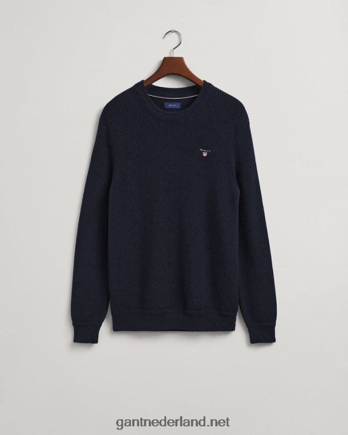 GANT Heren avond blauw geribbelde trui met ronde hals van katoen R48460347