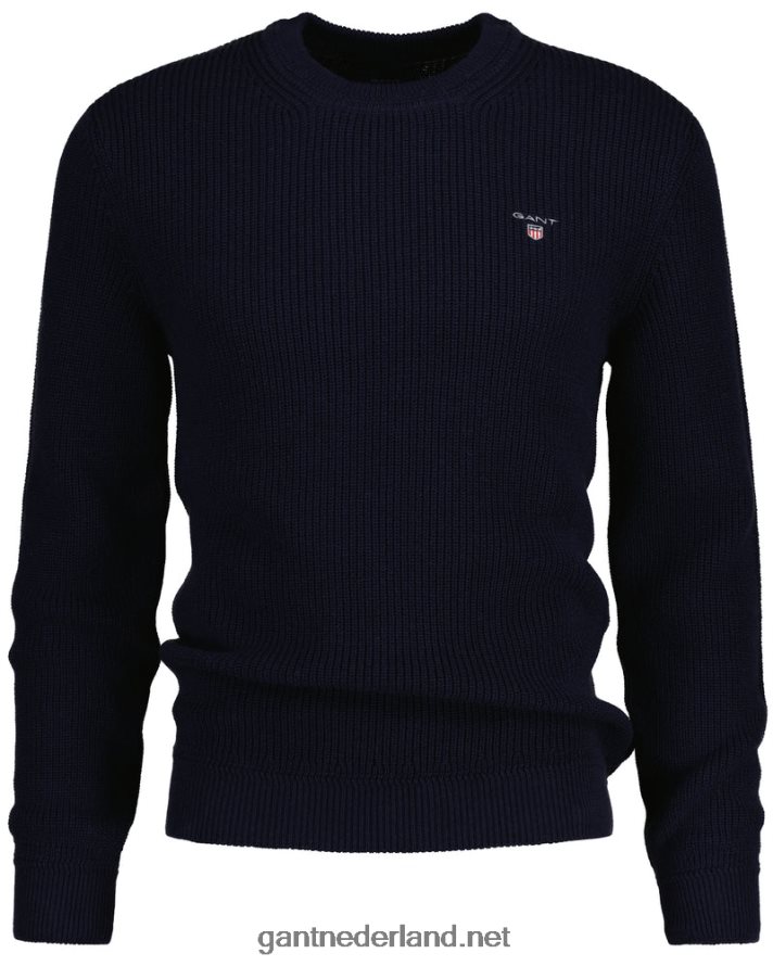 GANT Heren avond blauw geribbelde trui met ronde hals van katoen R48460347