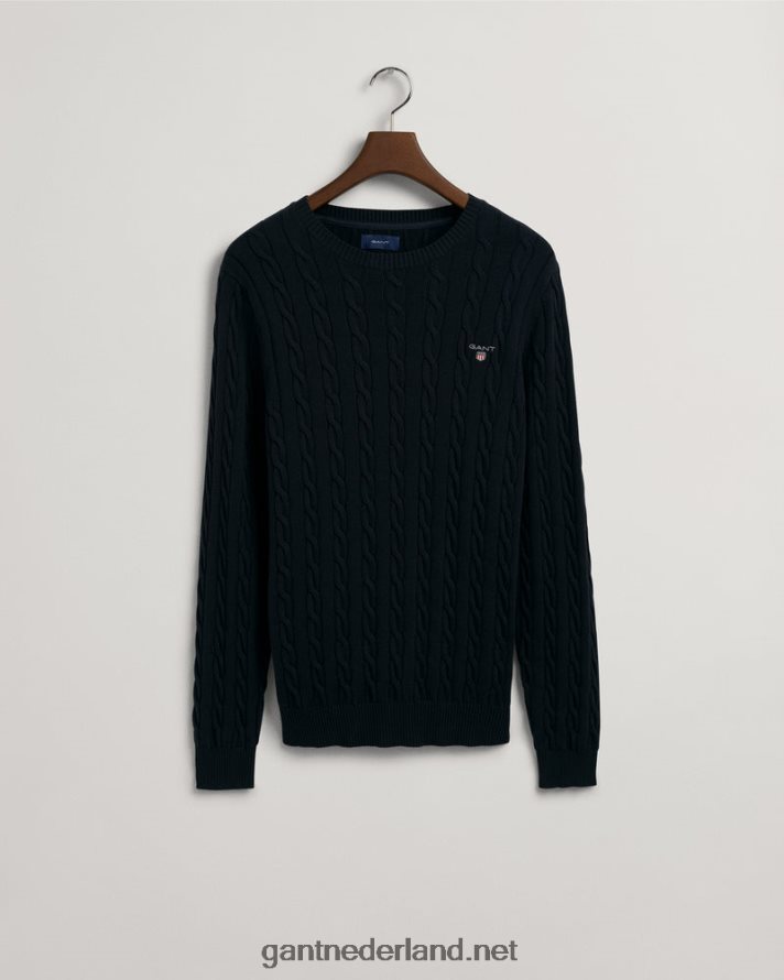 GANT Heren avond blauw katoenen kabeltrui met ronde hals R48460337