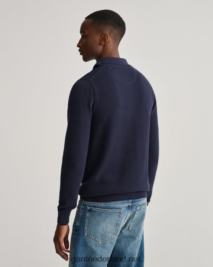 GANT Heren avond blauw katoenen piqué polosweater R48460325