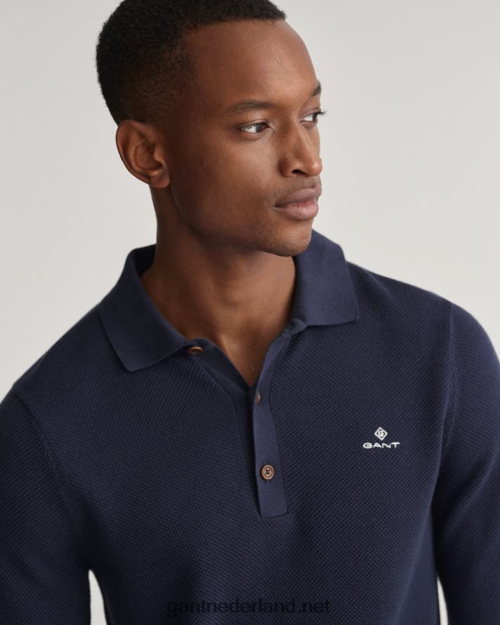 GANT Heren avond blauw katoenen piqué polosweater R48460325