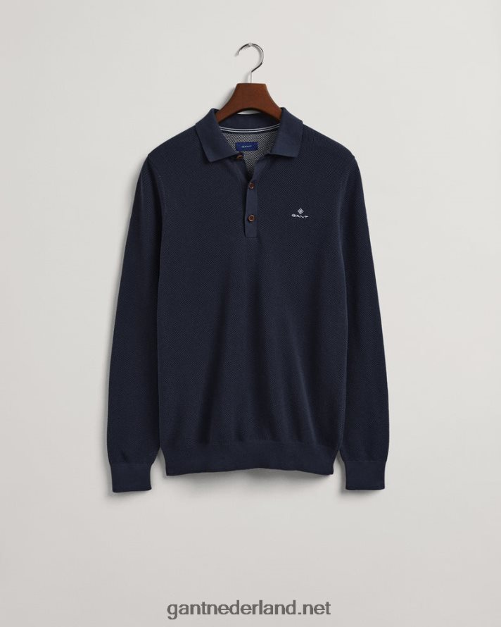 GANT Heren avond blauw katoenen piqué polosweater R48460325