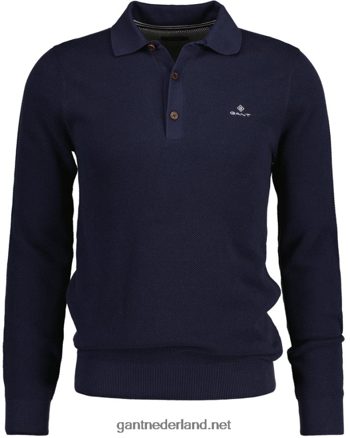 GANT Heren avond blauw katoenen piqué polosweater R48460325