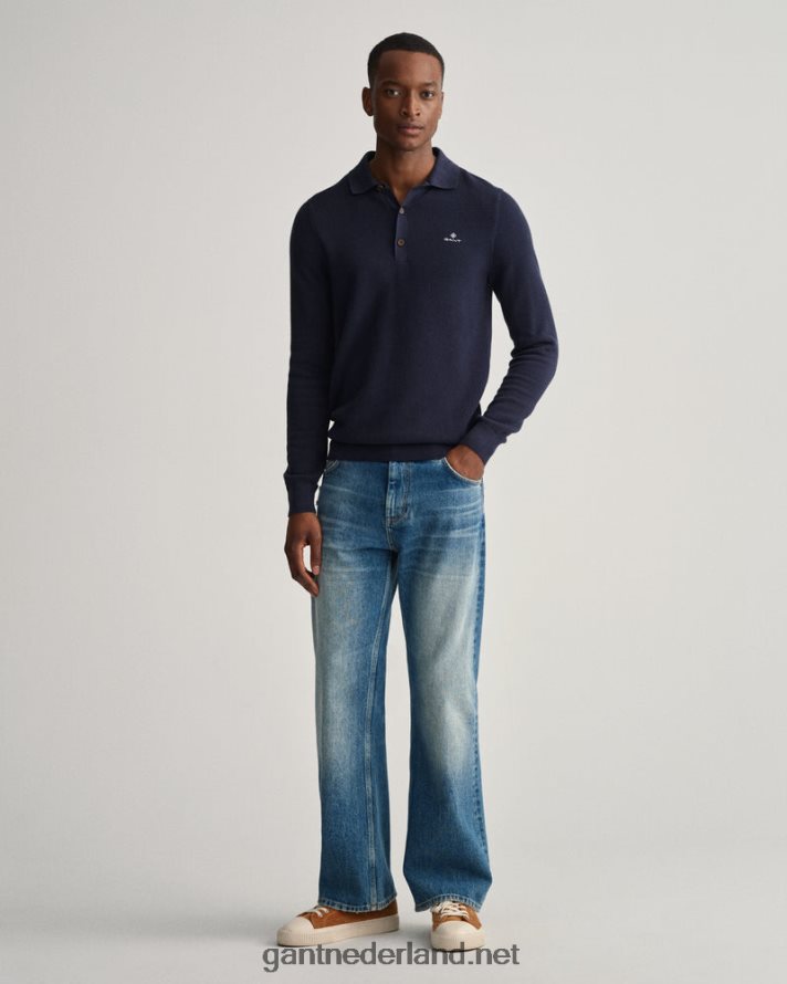 GANT Heren avond blauw katoenen piqué polosweater R48460325