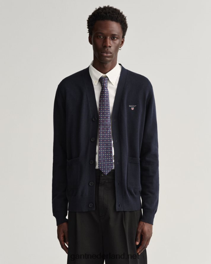 GANT Heren avond blauw klassiek katoenen vest met v-hals R48460350