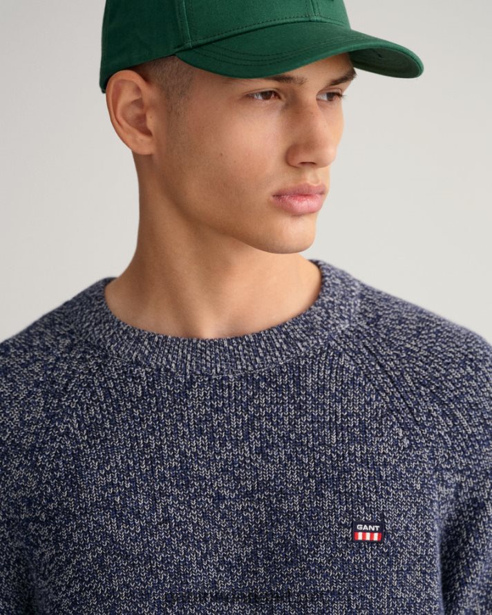 GANT Heren avond blauw trui van gedraaid katoen met ronde hals R48460317