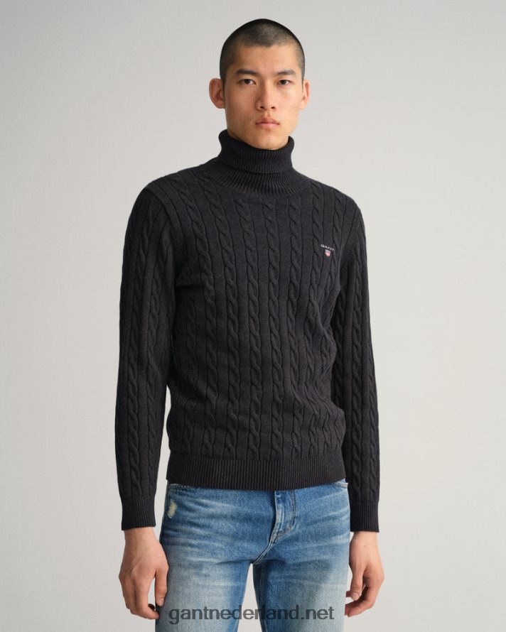 GANT Heren dk houtskool melange katoenen kabel coltrui R48460356