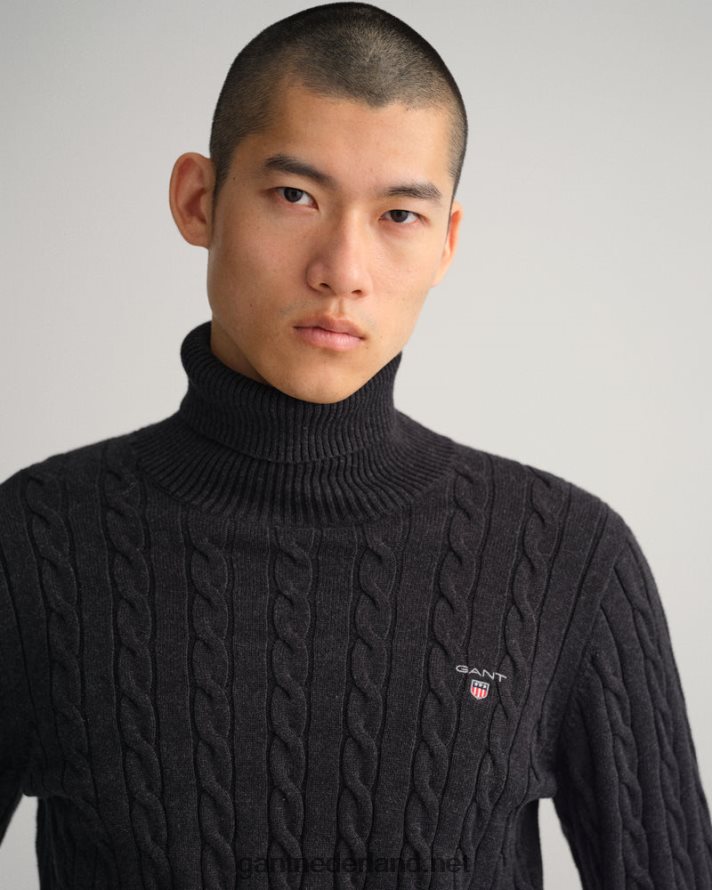 GANT Heren dk houtskool melange katoenen kabel coltrui R48460356