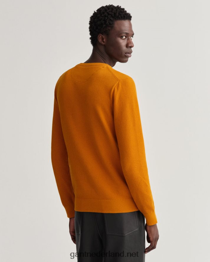 GANT Heren dk mosterd sinaasappel katoenen piqué trui met ronde hals R48460305