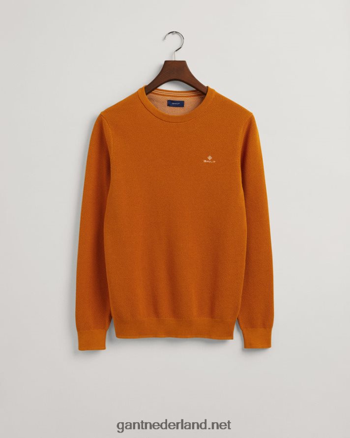GANT Heren dk mosterd sinaasappel katoenen piqué trui met ronde hals R48460305