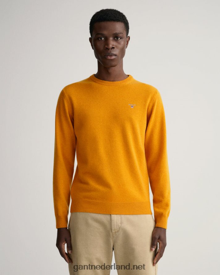 GANT Heren dk mosterd sinaasappel superfijne lamswollen trui met ronde hals R48460312
