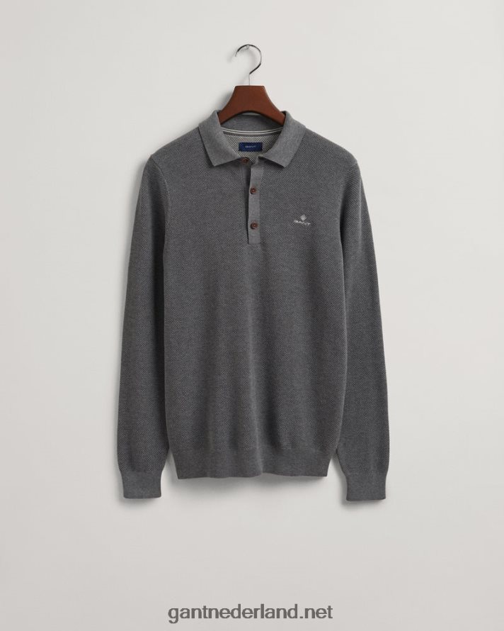 GANT Heren donkergrijs gemêleerd katoenen piqué polosweater R48460359