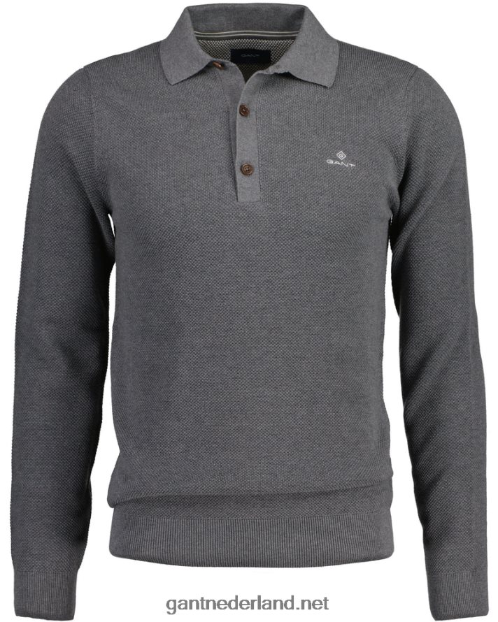 GANT Heren donkergrijs gemêleerd katoenen piqué polosweater R48460359