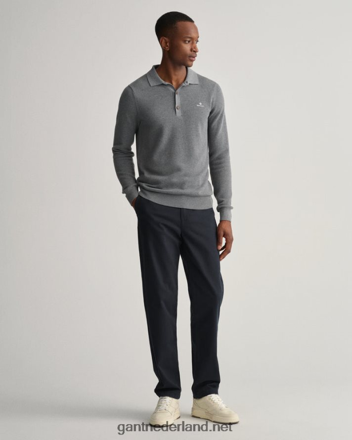 GANT Heren donkergrijs gemêleerd katoenen piqué polosweater R48460359