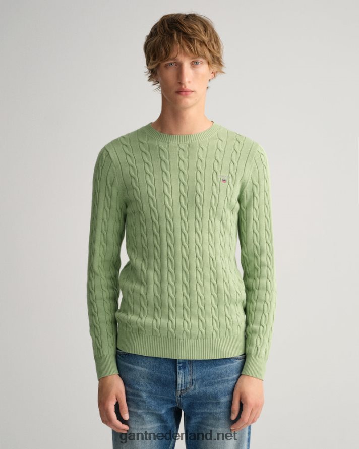 GANT Heren eucalyptus groen katoenen kabeltrui met ronde hals R48460302