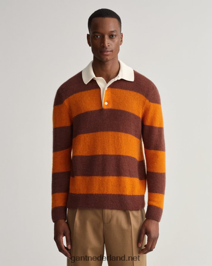 GANT Heren gouden sinaasappel mohair barstripe rugger R48460349