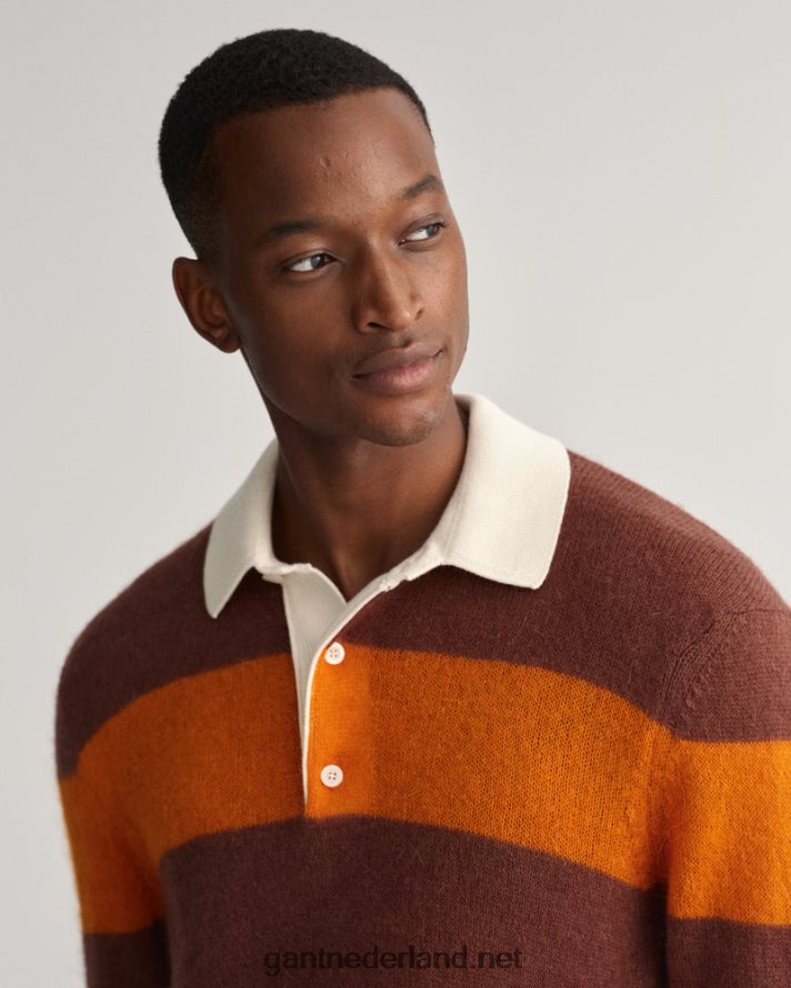 GANT Heren gouden sinaasappel mohair barstripe rugger R48460349