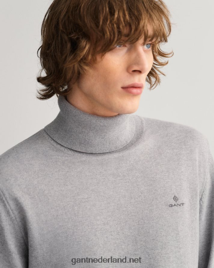 GANT Heren grijs gemêleerd katoenen kasjmier coltrui R48460316