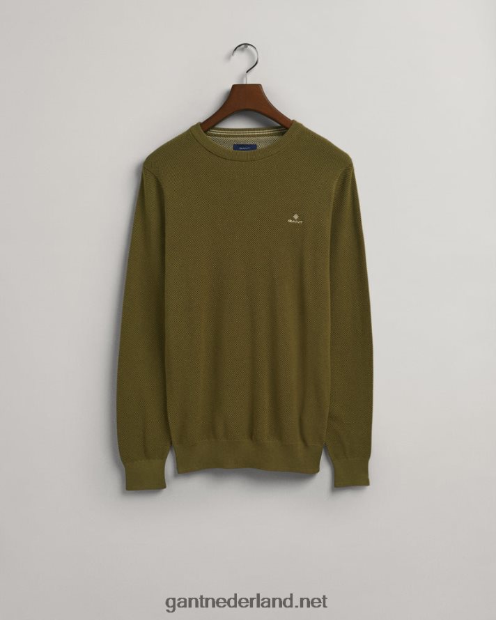 GANT Heren jagersgroen katoenen piqué trui met ronde hals R48460366