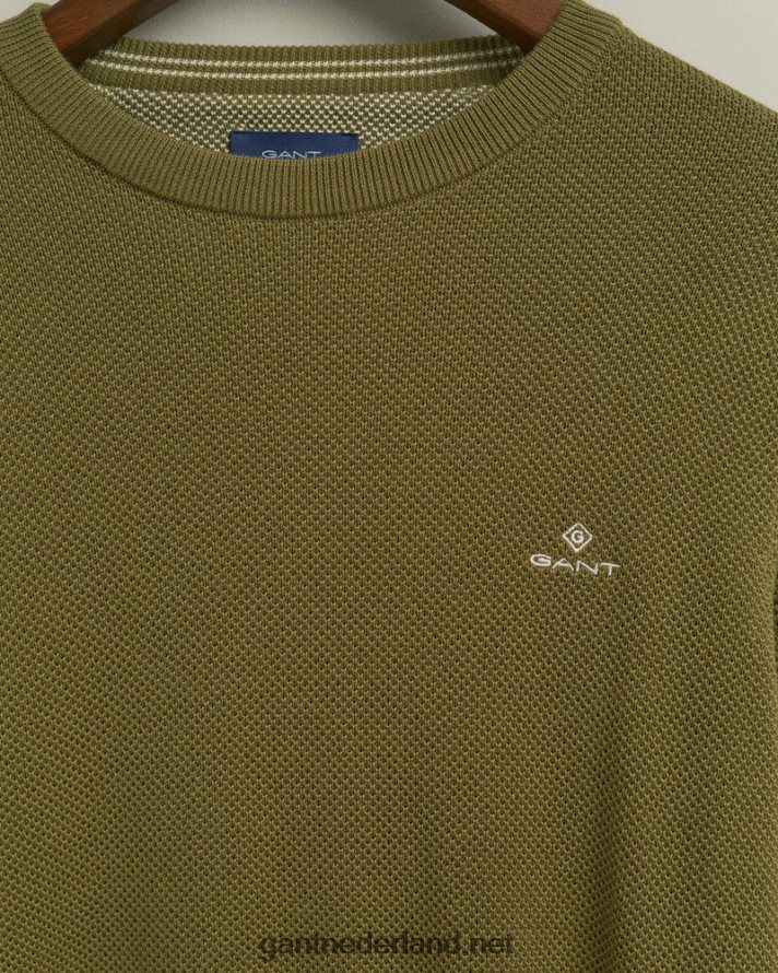 GANT Heren jagersgroen katoenen piqué trui met ronde hals R48460366