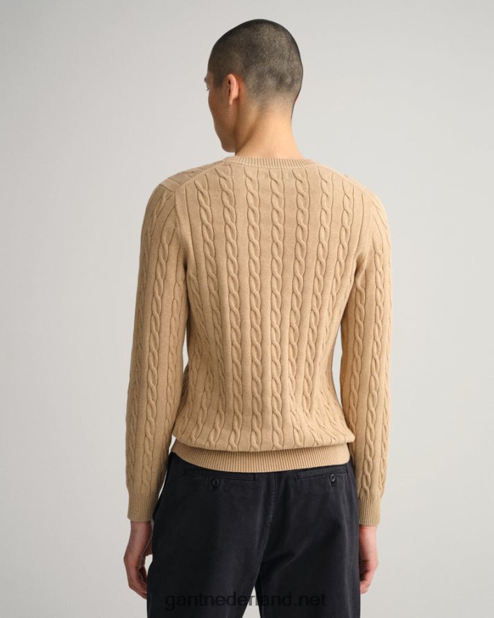 GANT Heren kaki meel katoenen kabeltrui met ronde hals R48460315