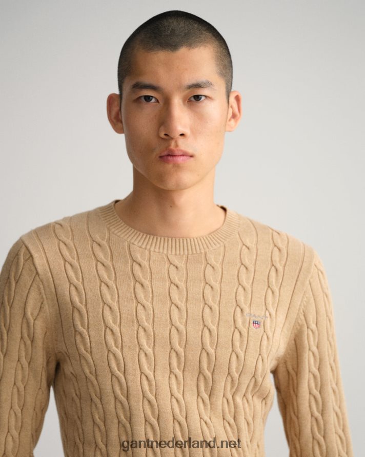 GANT Heren kaki meel katoenen kabeltrui met ronde hals R48460315