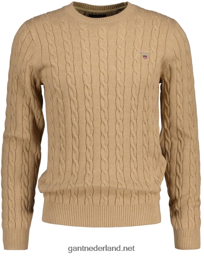 GANT Heren kaki meel katoenen kabeltrui met ronde hals R48460315